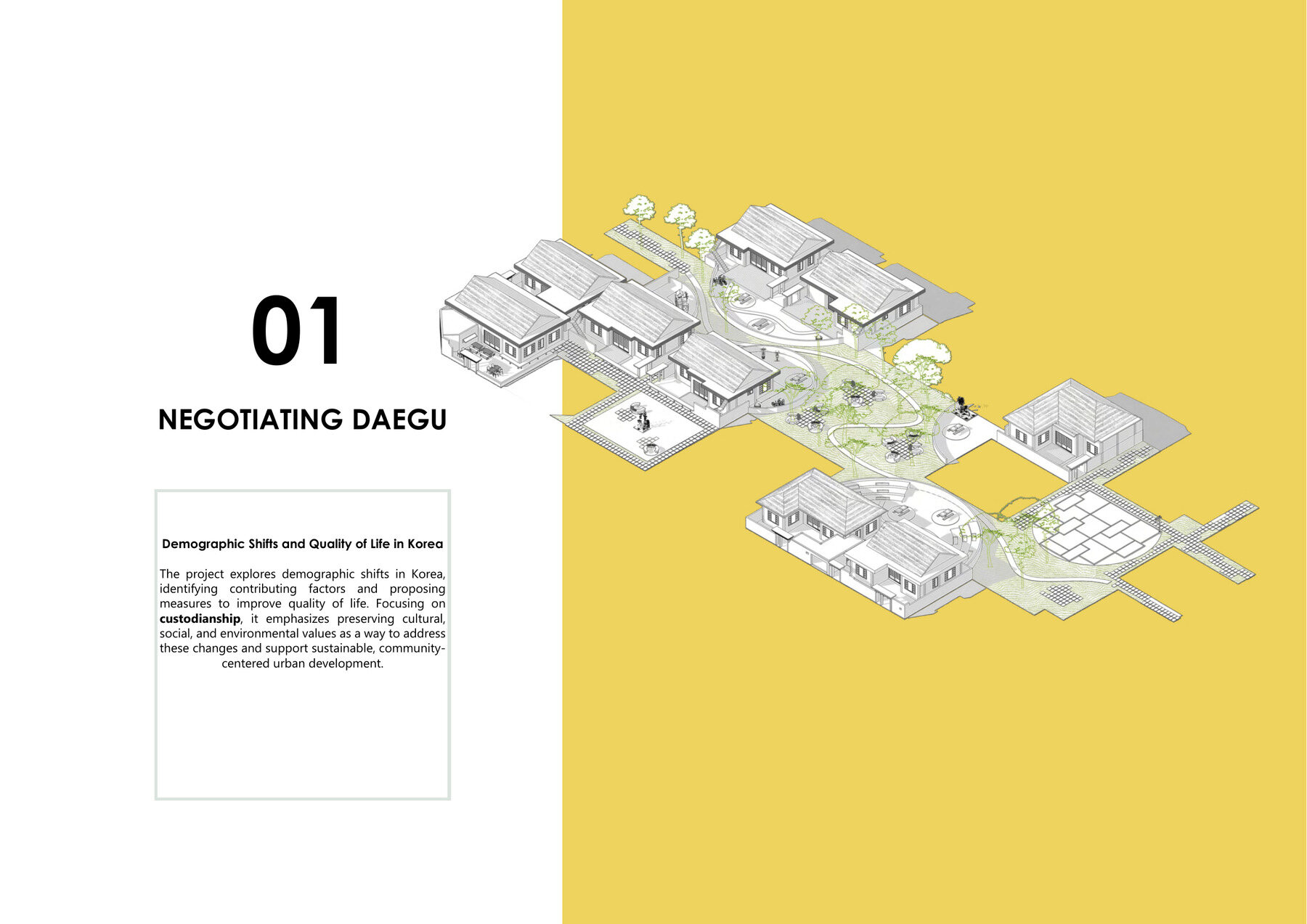 Negotiating Daegu — axonometric illustration of a proposed heritage residential cluster