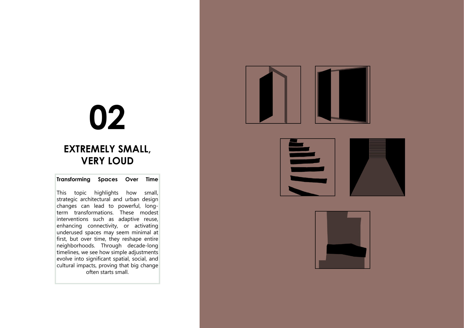 Extremely Small, Very Loud — conceptual diagrams of door, window and stoop interventions